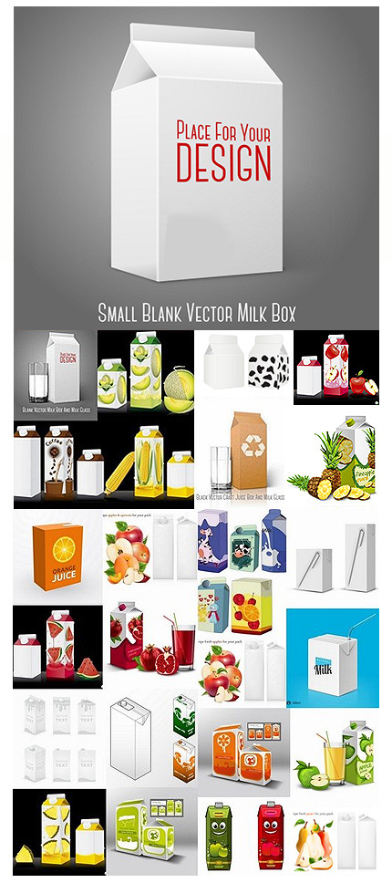 دانلود تصاویر وکتور بسته بندی آبمیوه و شیر - Collection Of Different Packages