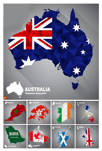 دانلود تصاویر وکتور نقشه کشورها Stock Vectors Flag Overlay On Map