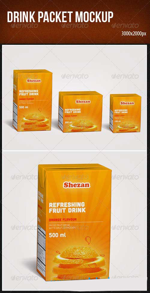 دانلود طرح موک آپ پاکت آب میوه Drink Packet Mockup