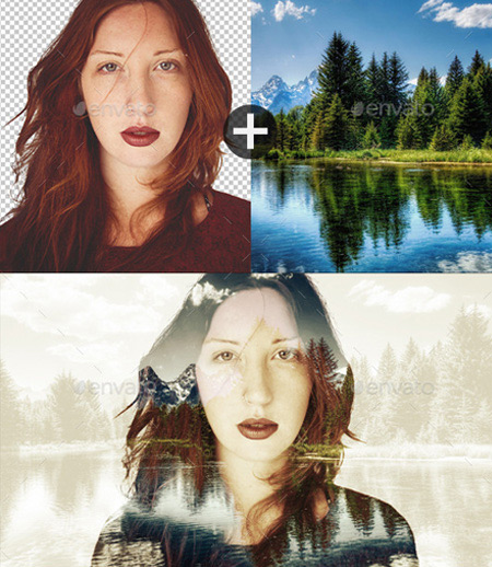 دانلود طرح لایه باز افکت ترکیب تصاویر Graphicriver Double Exposure Maker