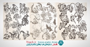 دانلود تصاویر وکتور عناصر تزئینی گلدار و بته جقه چرخشی 